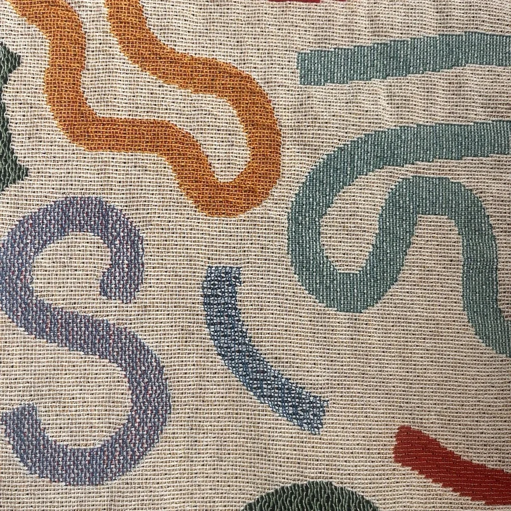 Rare Throw Tapestry Blanket Abstract 68 x 48 Colorful Squiggly Fringe